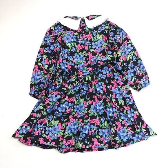 Vintage Biobottoms Dress Girls Size 5 Black Floral Long Sleeve - Picture 3 of 4